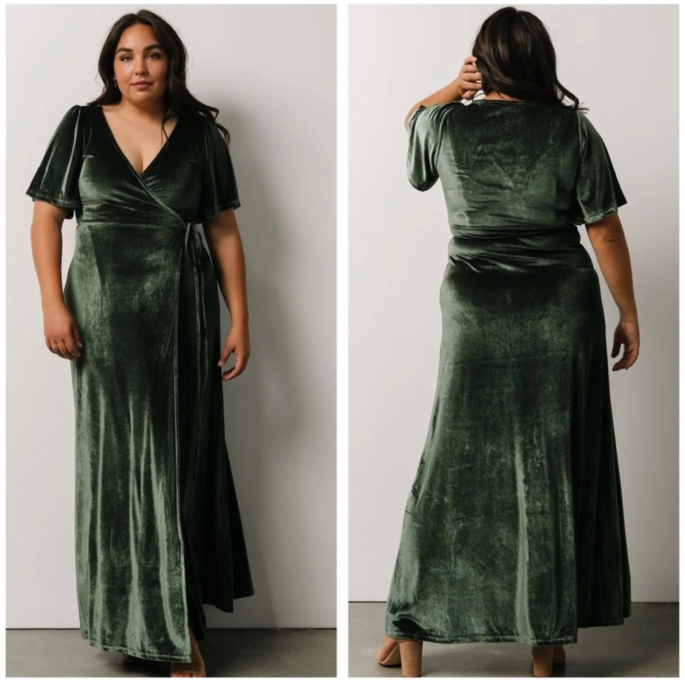 Baltic Born Meghan Wrap DEEP GREEN Velvet Bridesmaid Maxi Dress